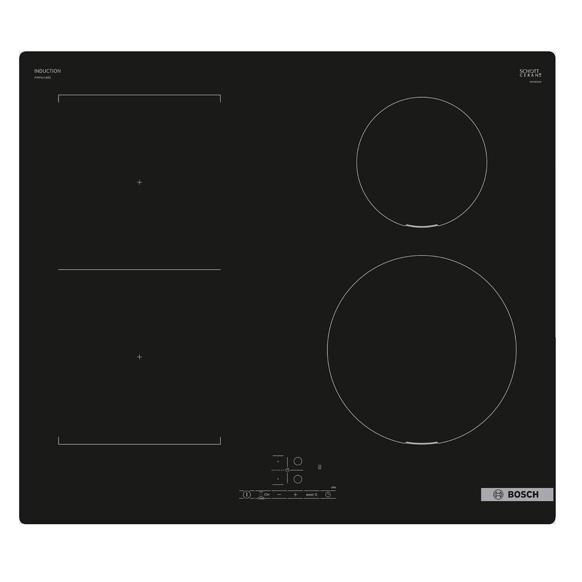 Induction hob PWP611BB5E, 60 cm, Combi zone, Black